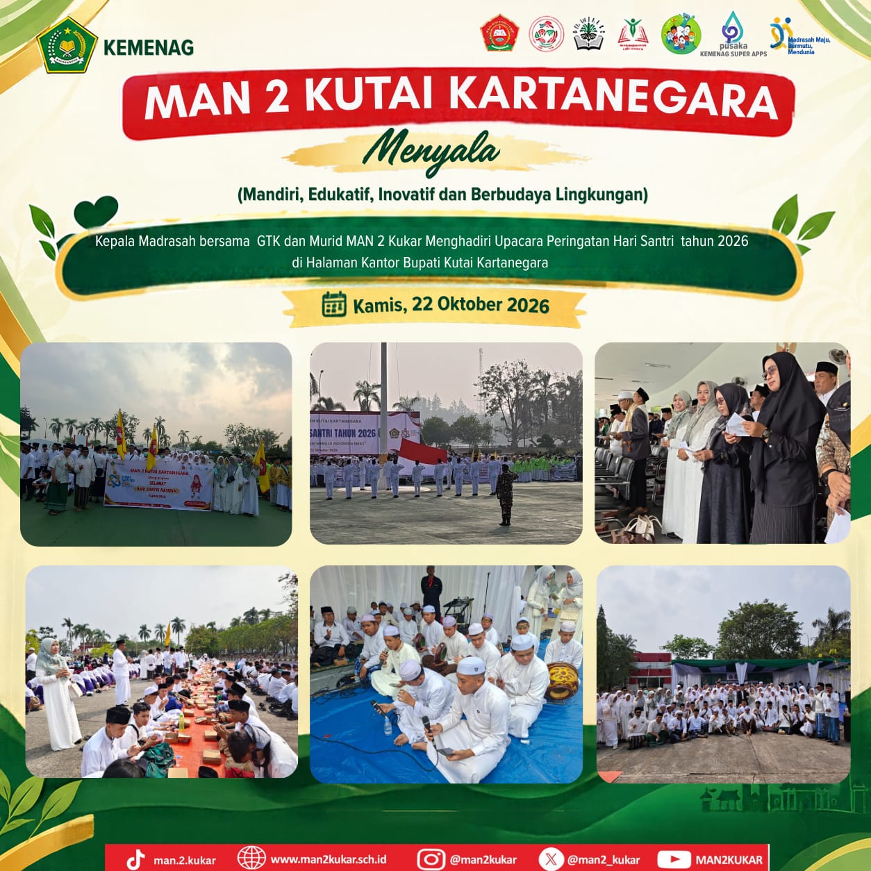 MAN 2 Kukar Ikuti Upacara Hari Santri 2026 di Halaman Kantor Bupati 